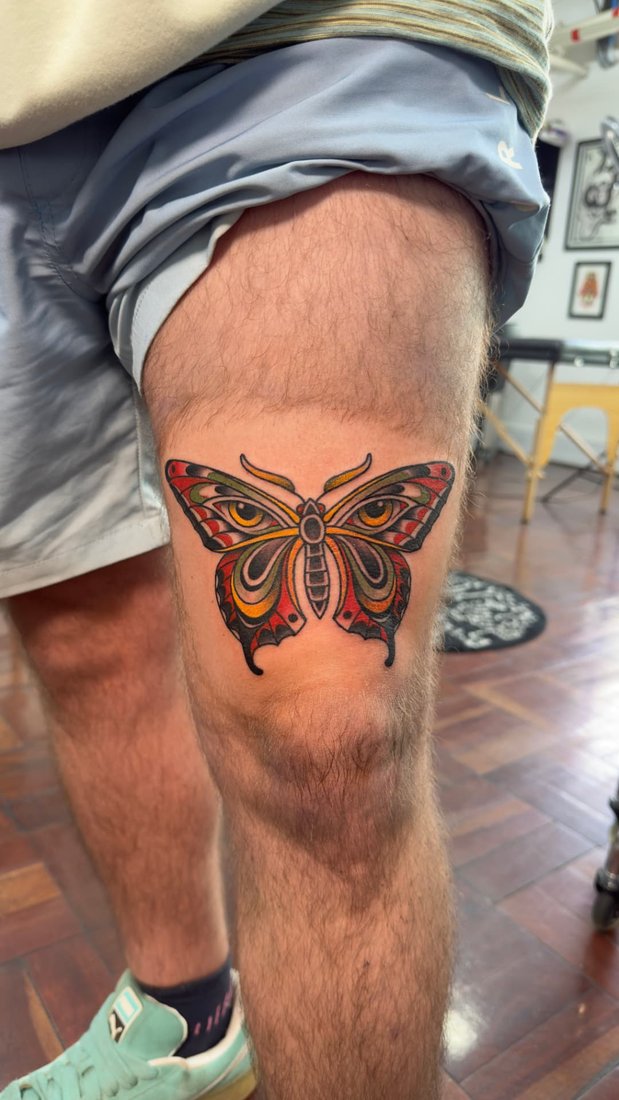 Neo-traditional butterfly tattoo